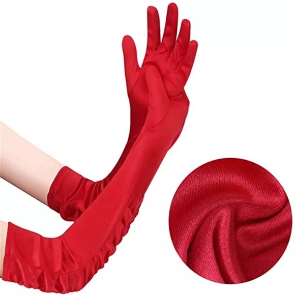 Elbow Length Long Satin Gloves Shirred Elbow Gloves - Picture 5 of 9